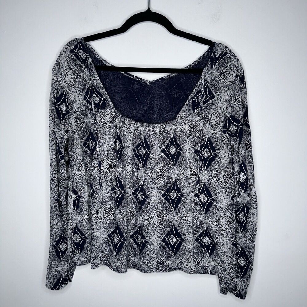 Roxy Women’s Argyl Diamond Print Top Boho Beachy Blue Size Medium - Picture 3 of 5